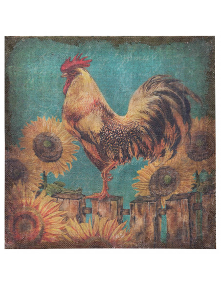 Impressão 'ROOSTER' em tela de juta crua envelhecida L40xDP1,9xA40 cm