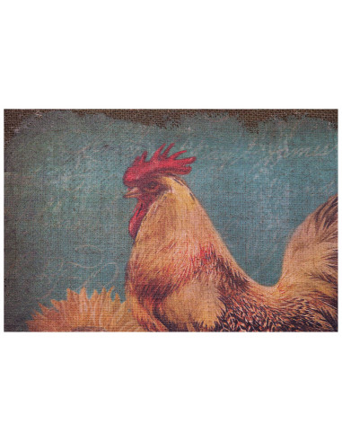 Impressão 'ROOSTER' em tela de juta crua envelhecida L40xDP1,9xA40 cm Impressão 'ROOSTER' em tela de juta crua envelhecida L40xDP1,9xA40 cm