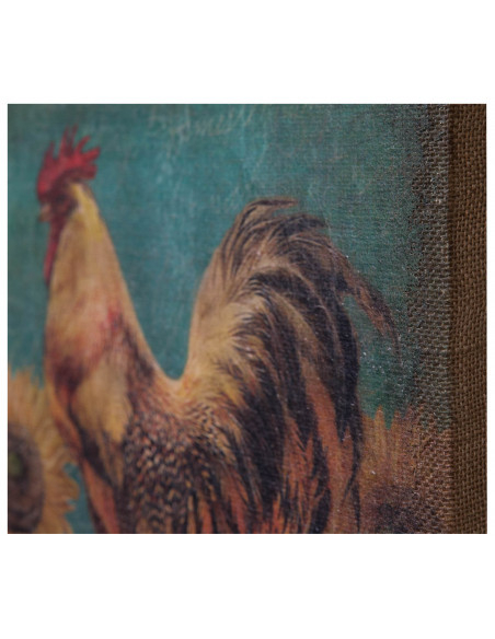 Impressão 'ROOSTER' em tela de juta crua envelhecida L40xDP1,9xA40 cm