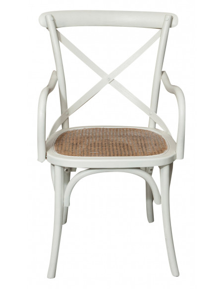 Sedia con braccioli  Thonet in massello di frassino finitura bianca anticata e seduta in paglia di Vienna 50x43x89 cm