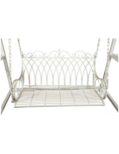 Dondolo a due posti in ferro battuto finitura bianca anticata L198xPR100xH220 cm Dondolo a due posti in ferro battuto finitura bianca anticata L198xPR100xH220 cm