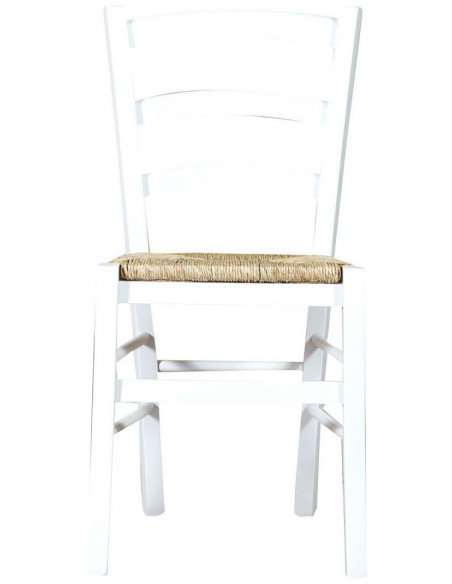Sedia in legno massello di faggio finitura bianco laccato con seduta in paglia L45xPR45xH88 cm