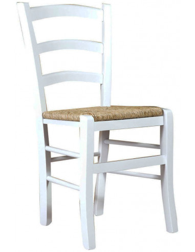 Sedia in legno massello di faggio finitura bianco laccato con seduta in paglia L45xPR45xH88 cm