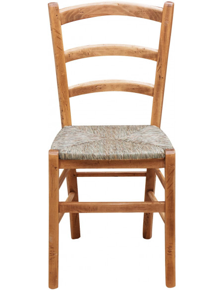 Sedia Country con struttura in faggio finitura naturale e seduta in paglia 45x45x88 cm