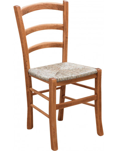 Sedia Country con struttura in faggio finitura naturale e seduta in paglia 45x45x88 cm
