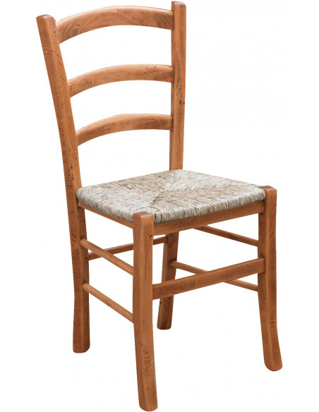 Sedia Country con struttura in faggio finitura naturale e seduta in paglia 45x45x88 cm
