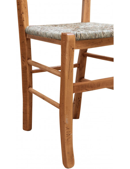 Sedia Country con struttura in faggio finitura naturale e seduta in paglia 45x45x88 cm