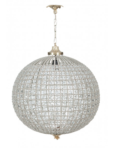 Lampadario in fusione di ottone e gemme in cristallo Diam. 40XH40 cm