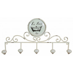 Cabide de parede "Le Bain" em ferro forjado com acabamento branco antigo 48x6x26 cm 2