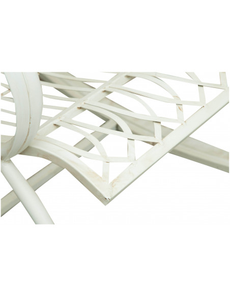 Poltrona de balanço em ferro forjado com acabamento branco antigo L127xDP64xA90 cm