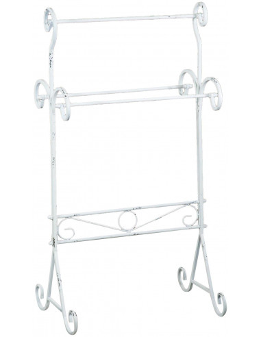 Porta asciugamani da terra in ferro battuto finitura bianca anticata L51xPR36xH96,5 cm