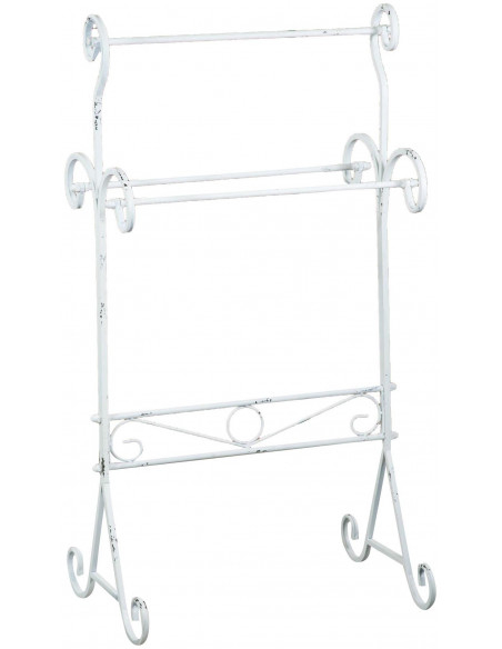 Porta asciugamani da terra in ferro battuto finitura bianca anticata L51xPR36xH96,5 cm