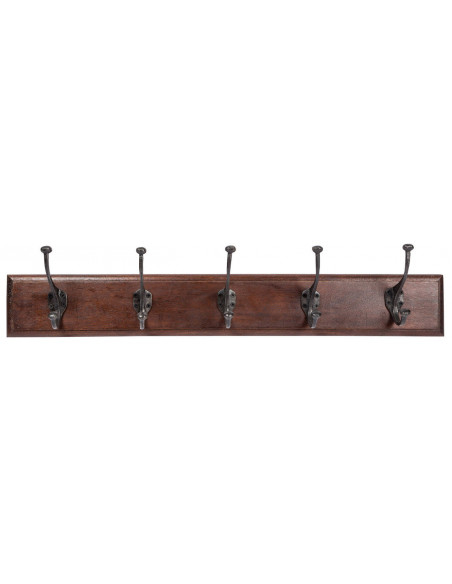 Attaccapanni da parete in legno massiccio e ferro forgiato a mano finitura noce 76x13x22  cm
