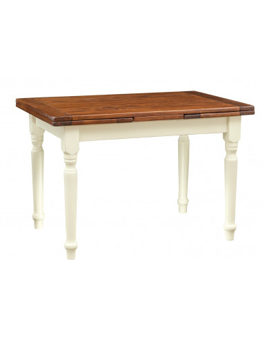 Mesa Country extensível em madeira maciça de tília com estrutura branca antiga e tampo em nogueira 120x80x80 cm. Feito na Itália