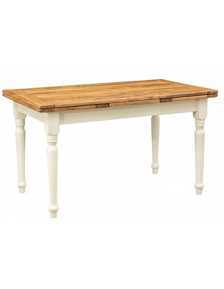 Tavolo allungabile Country in legno massello di tiglio struttura bianca anticata piano naturale. Made in Italy