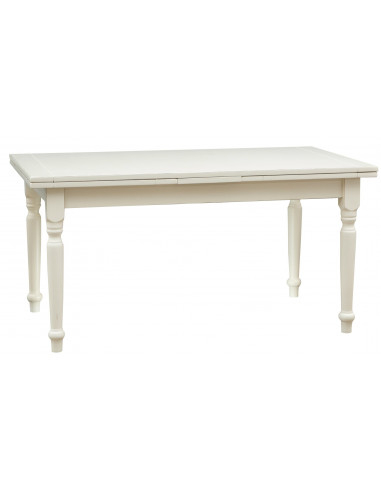 Mesa extensível country em madeira maciça de lima com acabamento branco antigo 160x90x80 cm. Feito na Itália