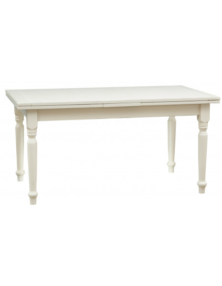 Mesa extensível country em madeira maciça de lima com acabamento branco antigo 160x90x80 cm. Feito na Itália