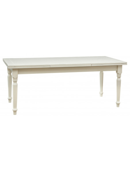 Mesa Country extensível em madeira maciça de lima com acabamento branco antigo 200x90x80 cm. Feito na Itália