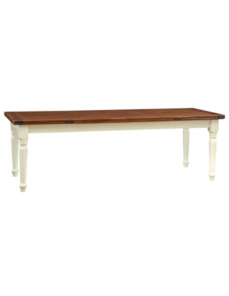 Mesa Country extensível em madeira maciça de tília com estrutura branca antiga e tampo em nogueira 250x100x80 cm. Feito na Itáli