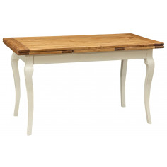 Mesa extensível country em madeira maciça de tília, estrutura branca antiga, tampo natural L140xDP80xA80 cm. Feito na Itália