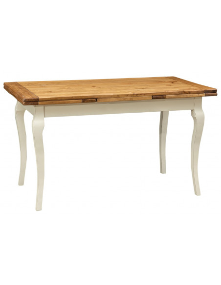 Mesa extensível country em madeira maciça de tília, estrutura branca antiga, tampo natural L140xDP80xA80 cm. Feito na Itália