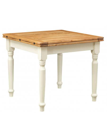 Tabela extensível de país em estrutura de telha de madeira sólida plano natural antigo branco L90xPR90xH80 cm. Feito em Itália