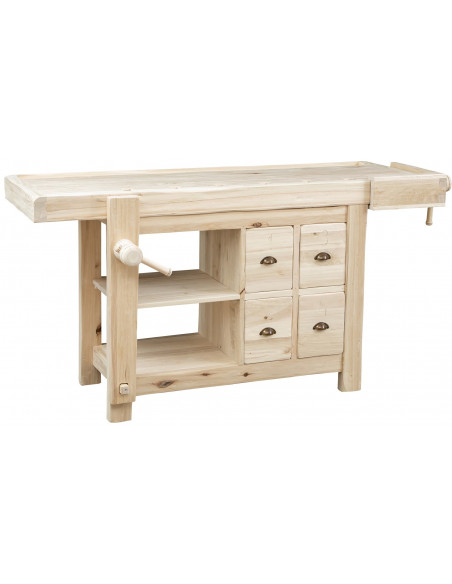 Banco da lavoro Country in legno massello di tiglio grezzo L188xPR78xH92 cm