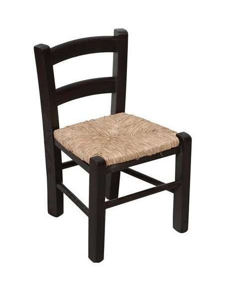 Sedia baby in legno massello di faggio finitura nero laccato con seduta in paglia L30xPR29xH50 cm