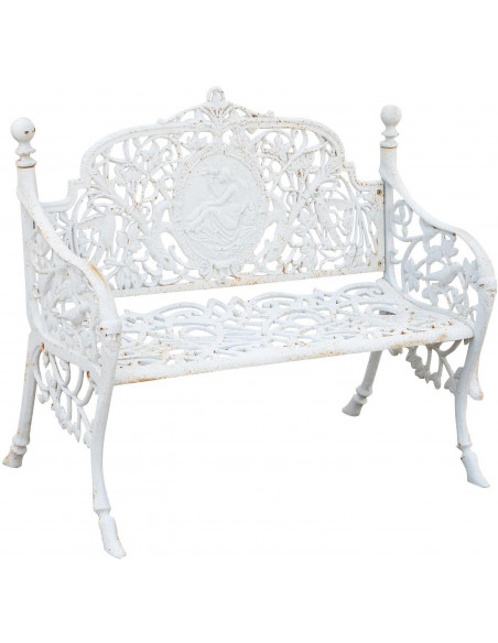 Banco Liberty em ferro fundido com acabamento branco antigo 105x43x90 cm
