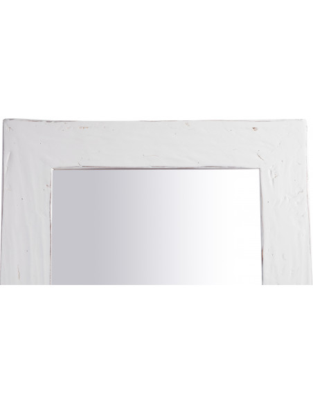 Specchiera rettangolare a muro in legno massello di tiglio finitura bianca anticata 60x3x180 cm
