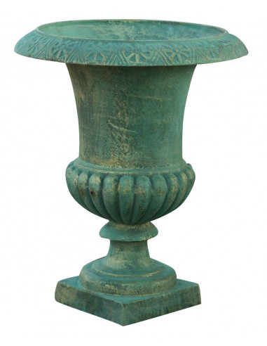 VASO EM FERRO FUNDIDO COM ALÇAS ANTIGO ACABAMENTO BRONZEADO VERDE L40XDP40XH46,5 CM