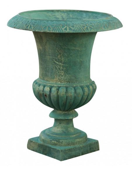 VASO CON MANICI IN FUSIONE DI GHISA FINITURA VERDE BRONZATO ANTICATO L40XPR40XH46,5 CM