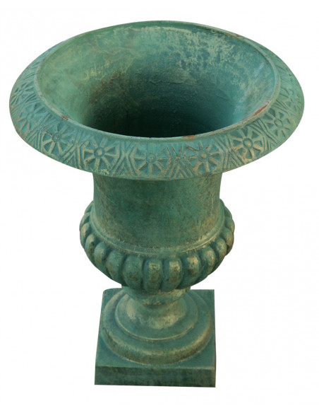 VASO CON MANICI IN FUSIONE DI GHISA FINITURA VERDE BRONZATO ANTICATO L40XPR40XH46,5 CM