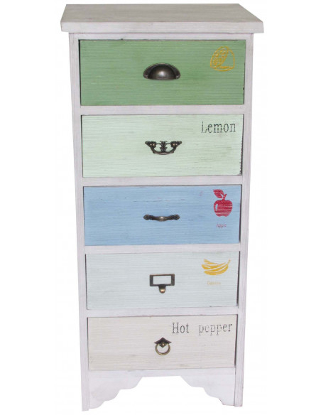 Cassettiera Vintage multicolor in legno di paulonia L43xPR35xH95 cm