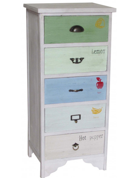 Cassettiera Vintage multicolor in legno di paulonia L43xPR35xH95 cm