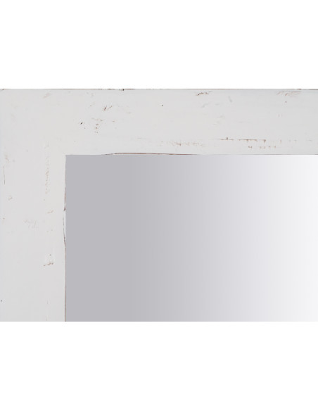 Espelho de parede quadrado em madeira maciça de lima com acabamento branco antigo 100x3x100 cm