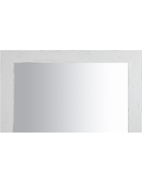 Espelho de parede quadrado em madeira maciça de lima com acabamento branco antigo 100x3x100 cm