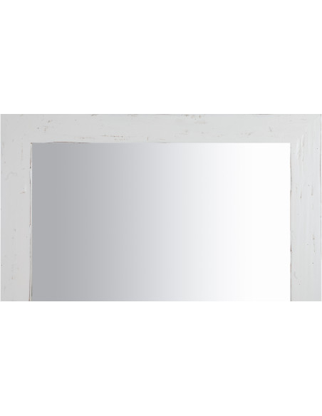 Specchiera quadrata a muro in legno massello di tiglio finitura bianca anticata 100x3x100 cm