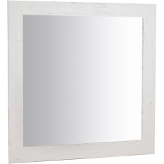 Specchiera quadrata a muro in legno massello di tiglio finitura bianca anticata 100x3x100 cm