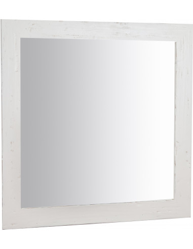 Espelho de parede quadrado em madeira maciça de lima com acabamento branco antigo 100x3x100 cm