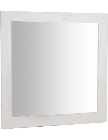 Specchiera quadrata a muro in legno massello di tiglio finitura bianca anticata 100x3x100 cm