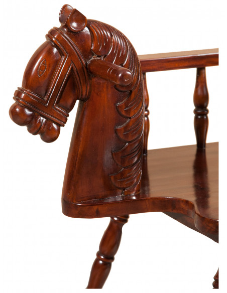 Cavallo a dondolo in legno massello di mogano finitura noce 75x30x50 cm