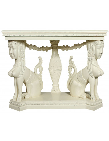 Console em madeira maciça com acabamento branco antigo L114xDP49xA81 cm Console em madeira maciça com acabamento branco antigo L114xDP49xA81 cm