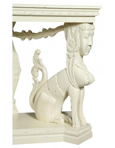 Console em madeira maciça com acabamento branco antigo L114xDP49xA81 cm Console em madeira maciça com acabamento branco antigo L114xDP49xA81 cm