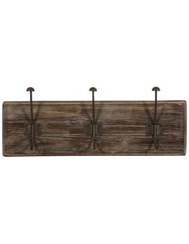 Attaccapanni da parete in legno massiccio e ferro forgiato a mano finitura legno anticato 58x10x21 cm Attaccapanni da parete in legno massiccio e ferro forgiato a mano finitura legno anticato 58x10x21 cm