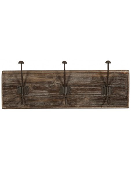 Attaccapanni da parete in legno massiccio e ferro forgiato a mano finitura legno anticato 58x10x21 cm