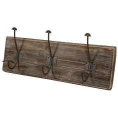 Attaccapanni da parete in legno massiccio e ferro forgiato a mano finitura legno anticato 58x10x21 cm