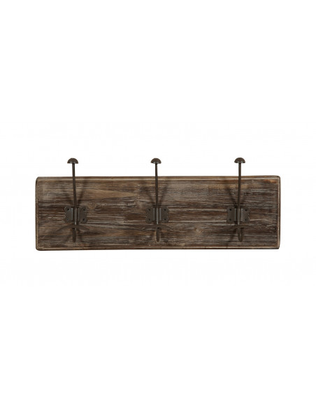 Attaccapanni da parete in legno massiccio e ferro forgiato a mano finitura legno anticato 58x10x21 cm