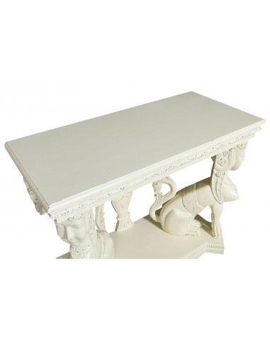 Console em madeira maciça com acabamento branco antigo L114xDP49xA81 cm Console em madeira maciça com acabamento branco antigo L114xDP49xA81 cm