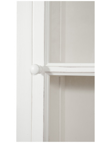 Libreria vetrina con ante scorrevoli in legno massello di tiglio, finitura bianca anticata 154x37x212 cm Libreria vetrina con ante scorrevoli in legno massello di tiglio, finitura bianca anticata 154x37x212 cm